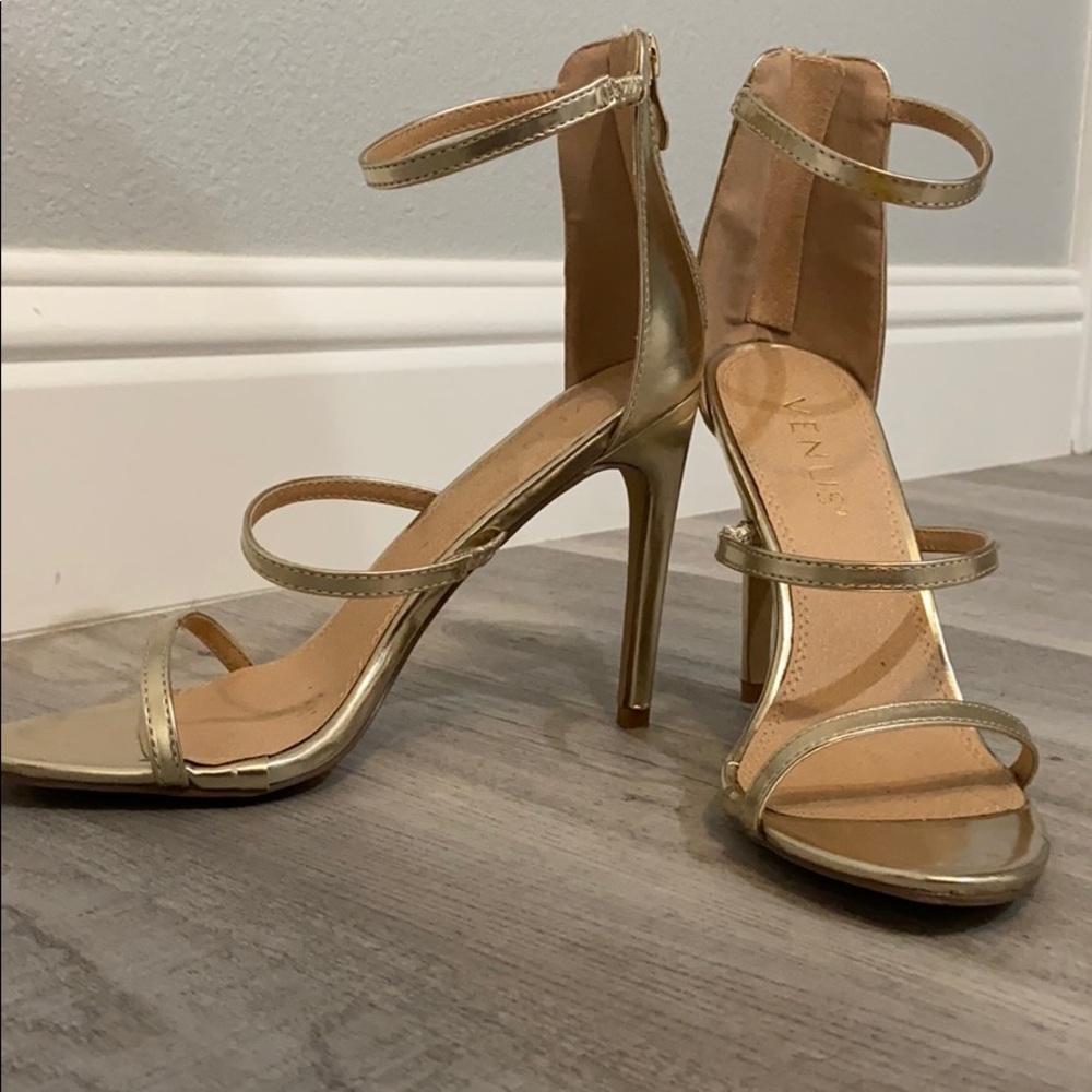 Gold Strappy Sandals (4.5” heel height)